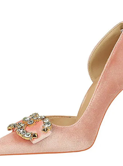 KissICON Fashion Women High Heel Rhinestone Buckle Bow Green