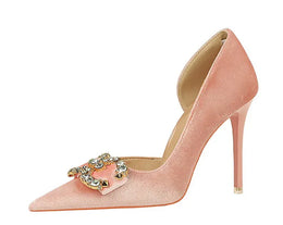 KissICON Fashion Women High Heel Rhinestone Buckle Bow Green