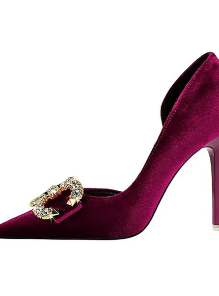 KissICON Fashion Women High Heel Rhinestone Buckle Bow Green