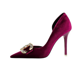 KissICON Fashion Women High Heel Rhinestone Buckle Bow Green