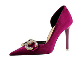 KissICON Fashion Women High Heel Rhinestone Buckle Bow Green
