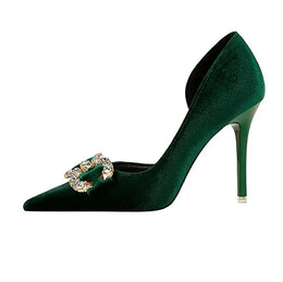KissICON Fashion Women High Heel Rhinestone Buckle Bow Green