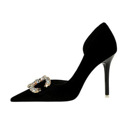 KissICON Fashion Women High Heel Rhinestone Buckle Bow Green