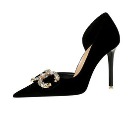KissICON Fashion Women High Heel Rhinestone Buckle Bow Green