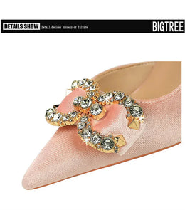 KissICON Fashion Women High Heel Rhinestone Buckle Bow Green