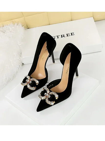 KissICON Fashion Women High Heel Rhinestone Buckle Bow Green