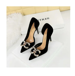 KissICON Fashion Women High Heel Rhinestone Buckle Bow Green