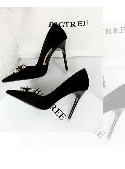 KissICON Fashion Women High Heel Rhinestone Buckle Bow Green