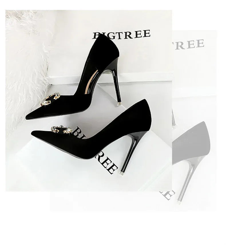 KissICON Fashion Women High Heel Rhinestone Buckle Bow Green