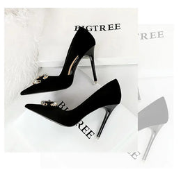 KissICON Fashion Women High Heel Rhinestone Buckle Bow Green