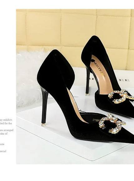 KissICON Fashion Women High Heel Rhinestone Buckle Bow Green