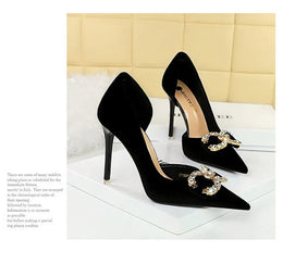 KissICON Fashion Women High Heel Rhinestone Buckle Bow Green