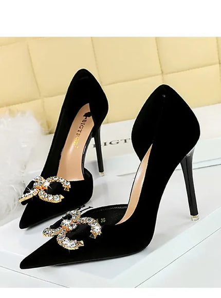 KissICON Fashion Women High Heel Rhinestone Buckle Bow Green