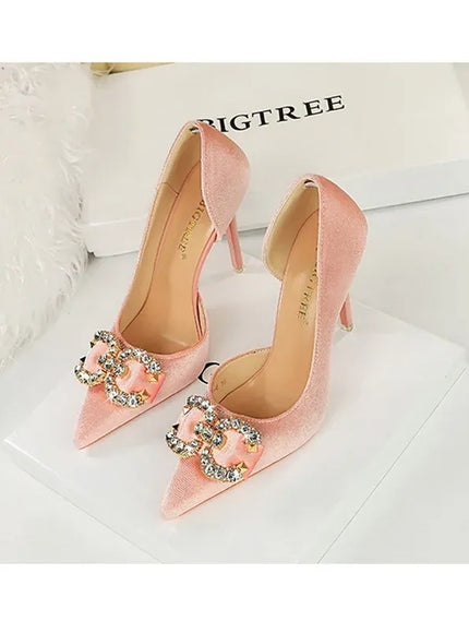 KissICON Fashion Women High Heel Rhinestone Buckle Bow Green