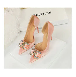 KissICON Fashion Women High Heel Rhinestone Buckle Bow Green