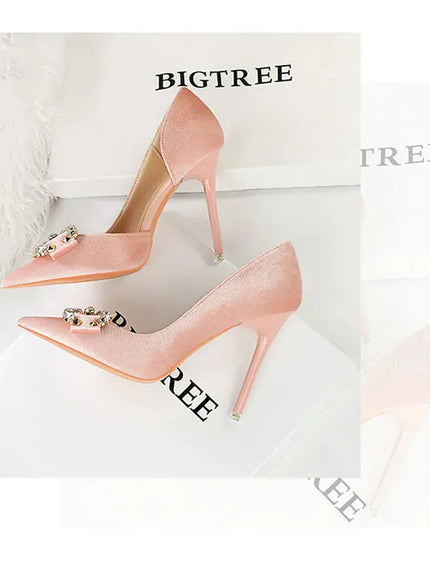 KissICON Fashion Women High Heel Rhinestone Buckle Bow Green
