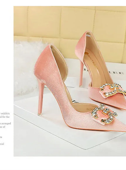 KissICON Fashion Women High Heel Rhinestone Buckle Bow Green