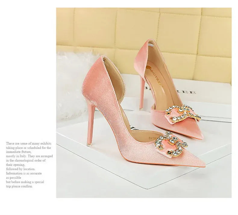 KissICON Fashion Women High Heel Rhinestone Buckle Bow Green