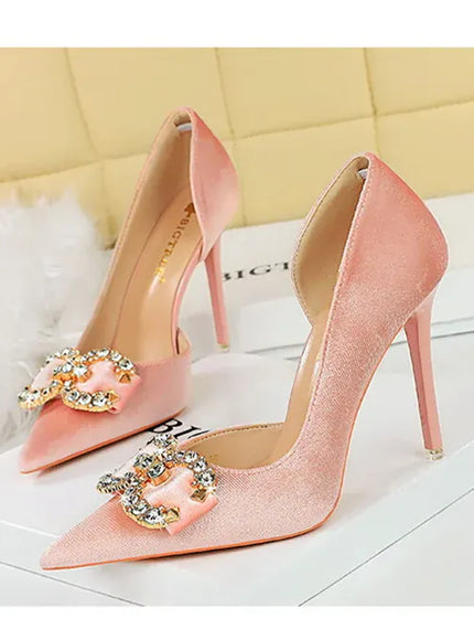 KissICON Fashion Women High Heel Rhinestone Buckle Bow Green