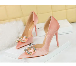 KissICON Fashion Women High Heel Rhinestone Buckle Bow Green