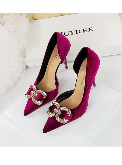 KissICON Fashion Women High Heel Rhinestone Buckle Bow Green