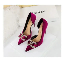 KissICON Fashion Women High Heel Rhinestone Buckle Bow Green