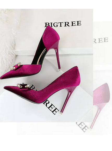 KissICON Fashion Women High Heel Rhinestone Buckle Bow Green