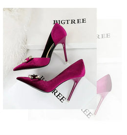 KissICON Fashion Women High Heel Rhinestone Buckle Bow Green