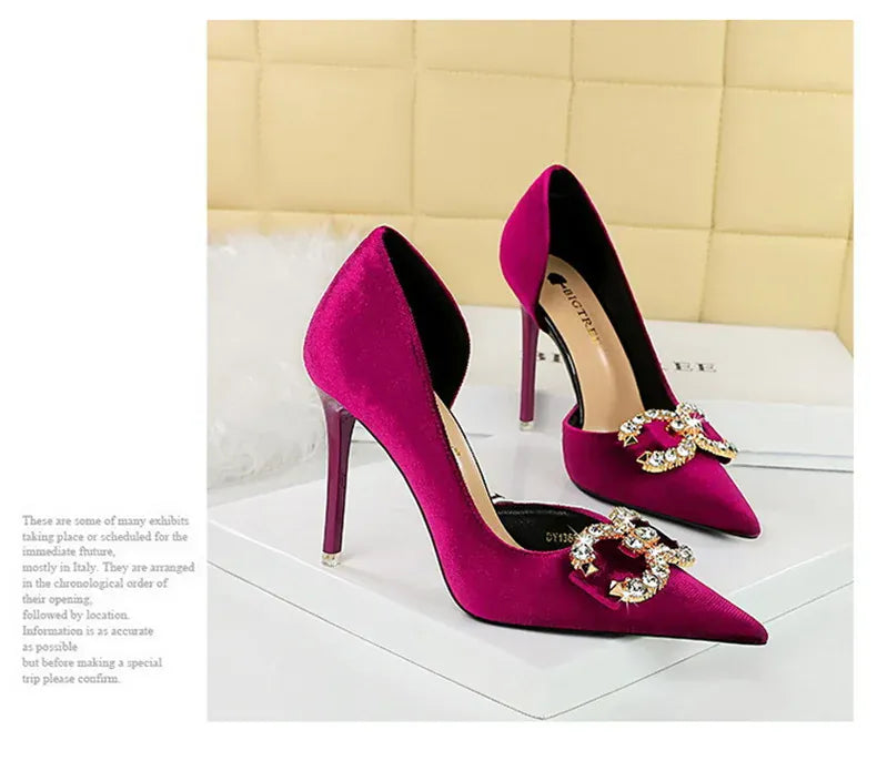 KissICON Fashion Women High Heel Rhinestone Buckle Bow Green