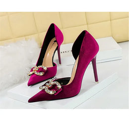KissICON Fashion Women High Heel Rhinestone Buckle Bow Green