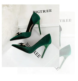KissICON Fashion Women High Heel Rhinestone Buckle Bow Green