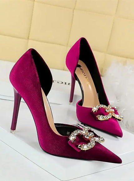 KissICON Fashion Women High Heel Rhinestone Buckle Bow Green