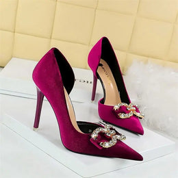 KissICON Fashion Women High Heel Rhinestone Buckle Bow Green