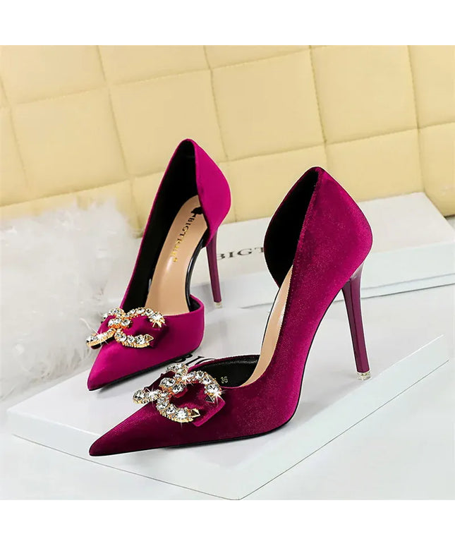 KissICON Fashion Women High Heel Rhinestone Buckle Bow Green