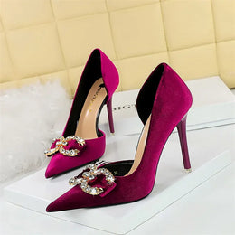 KissICON Fashion Women High Heel Rhinestone Buckle Bow Green