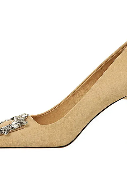 KissICON Fashion Women High Heels Metal Rhinestone Buckle Square