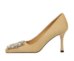 KissICON Fashion Women High Heels Metal Rhinestone Buckle Square