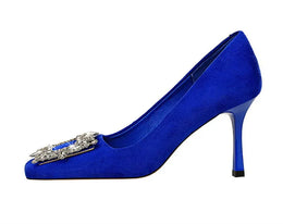 KissICON Fashion Women High Heels Metal Rhinestone Buckle Square
