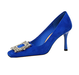 KissICON Fashion Women High Heels Metal Rhinestone Buckle Square