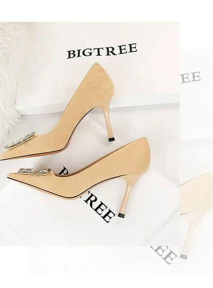 KissICON Fashion Women High Heels Metal Rhinestone Buckle Square
