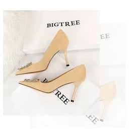 KissICON Fashion Women High Heels Metal Rhinestone Buckle Square