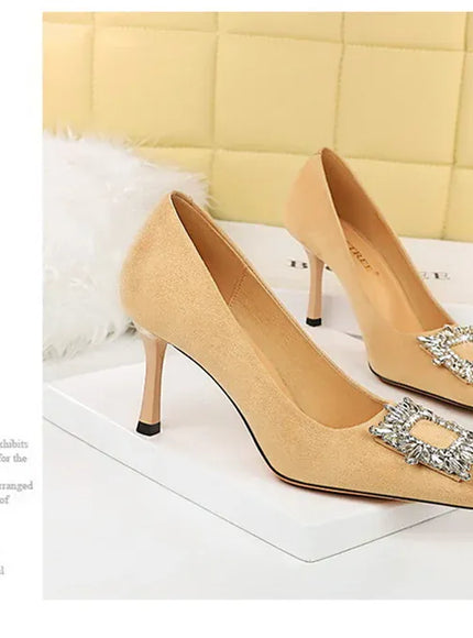KissICON Fashion Women High Heels Metal Rhinestone Buckle Square