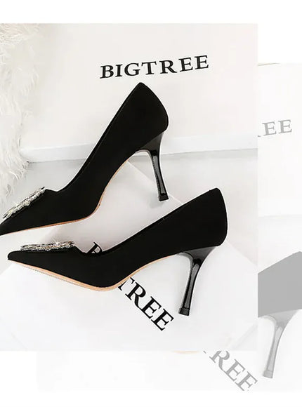 KissICON Fashion Women High Heels Metal Rhinestone Buckle Square