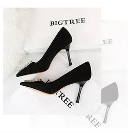 KissICON Fashion Women High Heels Metal Rhinestone Buckle Square