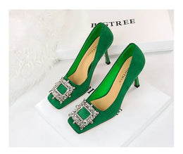 KissICON Fashion Women High Heels Metal Rhinestone Buckle Square