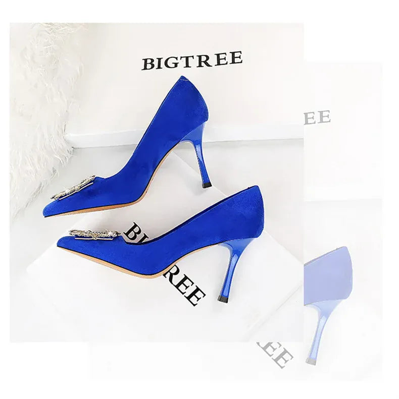 KissICON Fashion Women High Heels Metal Rhinestone Buckle Square