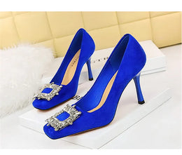 KissICON Fashion Women High Heels Metal Rhinestone Buckle Square