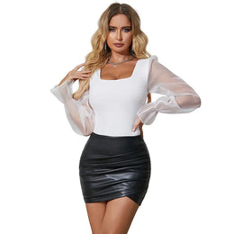 KissICON Fashion Womens Plus Size Long Sleeve Mesh Leotard Bodysuits Crotchless Teddy Lingerie Sexy One Piece Jumpsuit