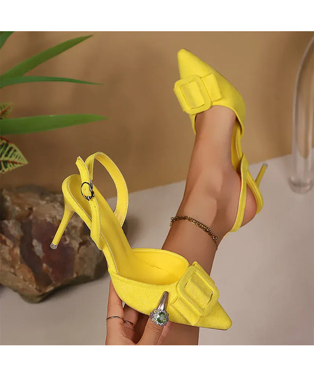 KissICON Fashion Yellow High Heel Sandals Women Buckle Slingback