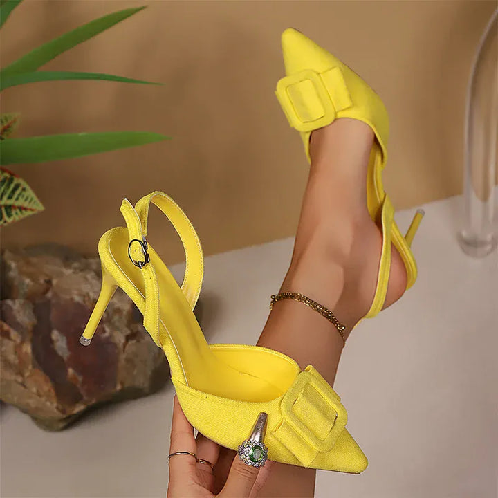 Fashion Yellow High Heel Sandals Women Buckle Slingback